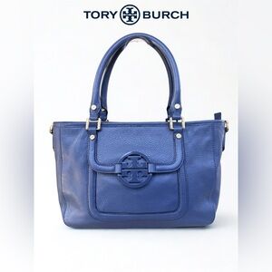 🔥 Tory Burch Amanda Mini Satchel - Blue Pebbled Leather EUC 👜